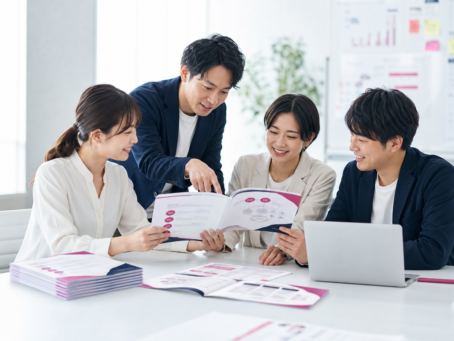 社内展開マニュアルをチームで共有するイメージ
